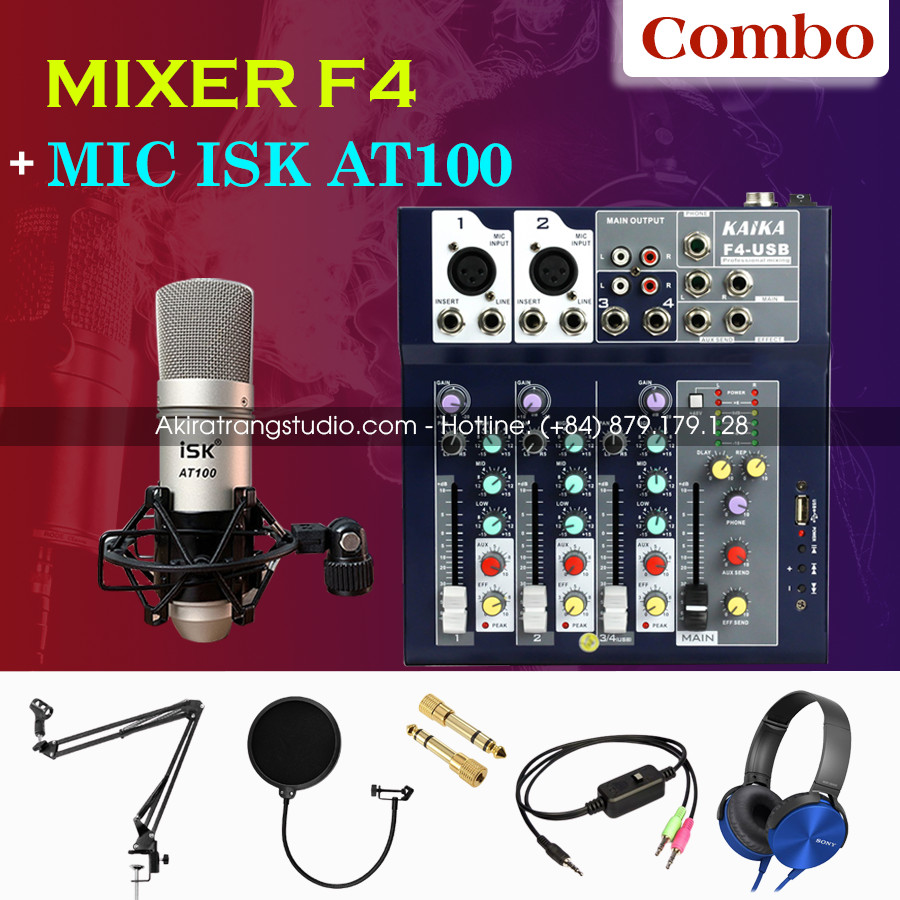 Combo Livestream Mixer F4 Kèm Mic ISK AT100