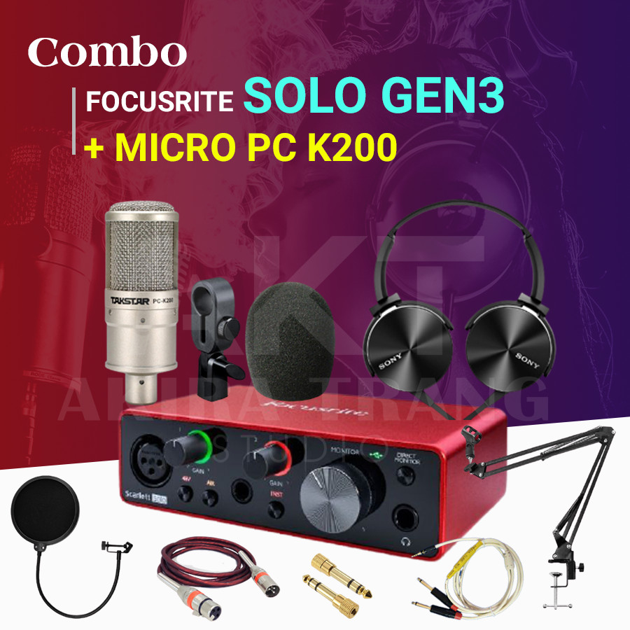 Combo Sound Card Focusrite Scarlett Solo (3rd Gen) + Mic PC K200