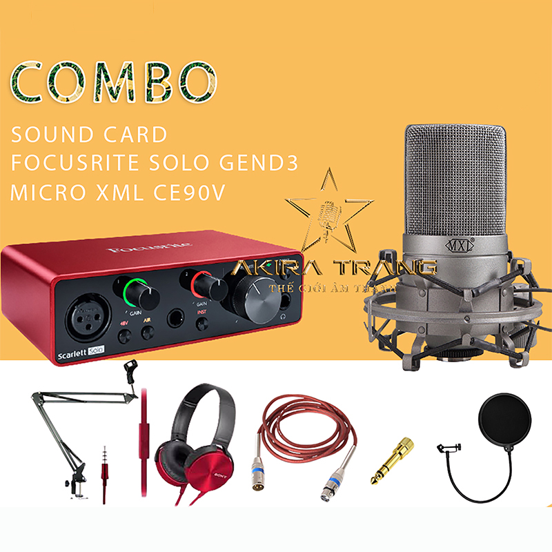 Combo Micro thu âm MXL CE90V + Sound Card Focusrite Scarlett Solo (3rd Gen)